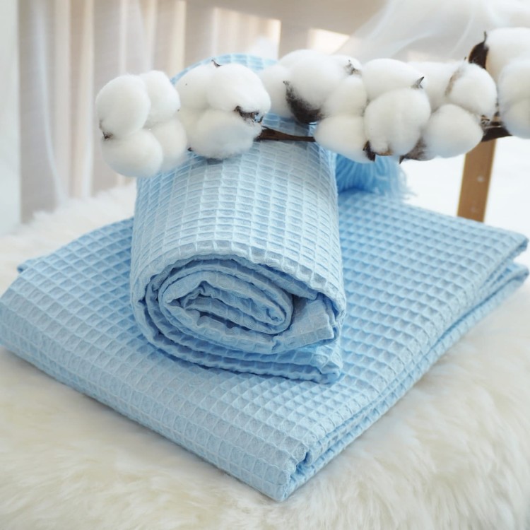 Kocyk bawełniany wafel BABY BLUE 75x100cm